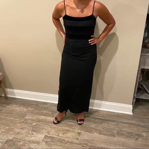 Rampage Full Length Dress Black Velvet Sheer Striped Formal Gown Size 4 - Picture 15 of 15